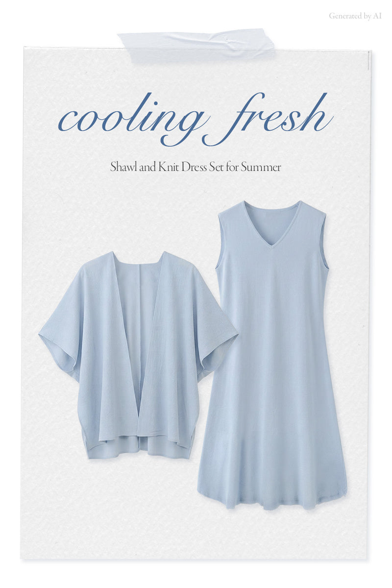 Cooling Knit Shawl Cardigan Dress Two Piece Set