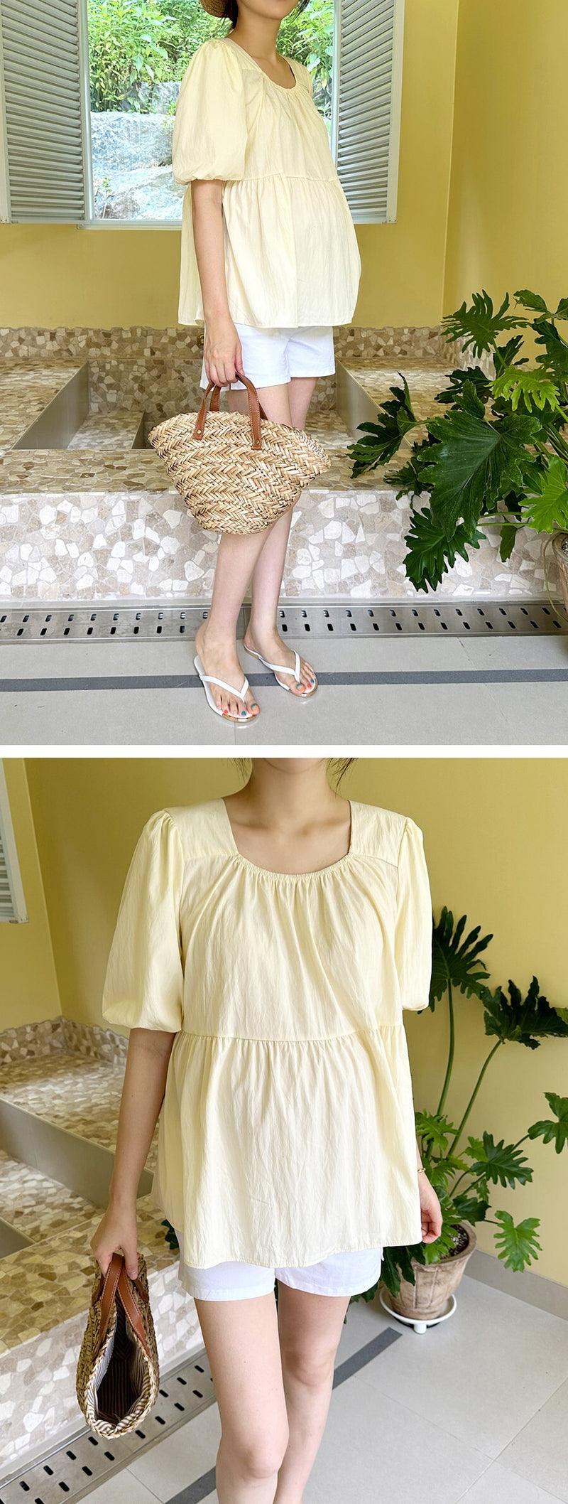Chiffon Ruched Flared Puff Top
