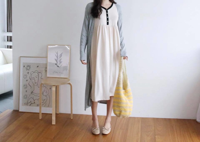 Soft Cotton Color Matching Buttoned Nursing Dress