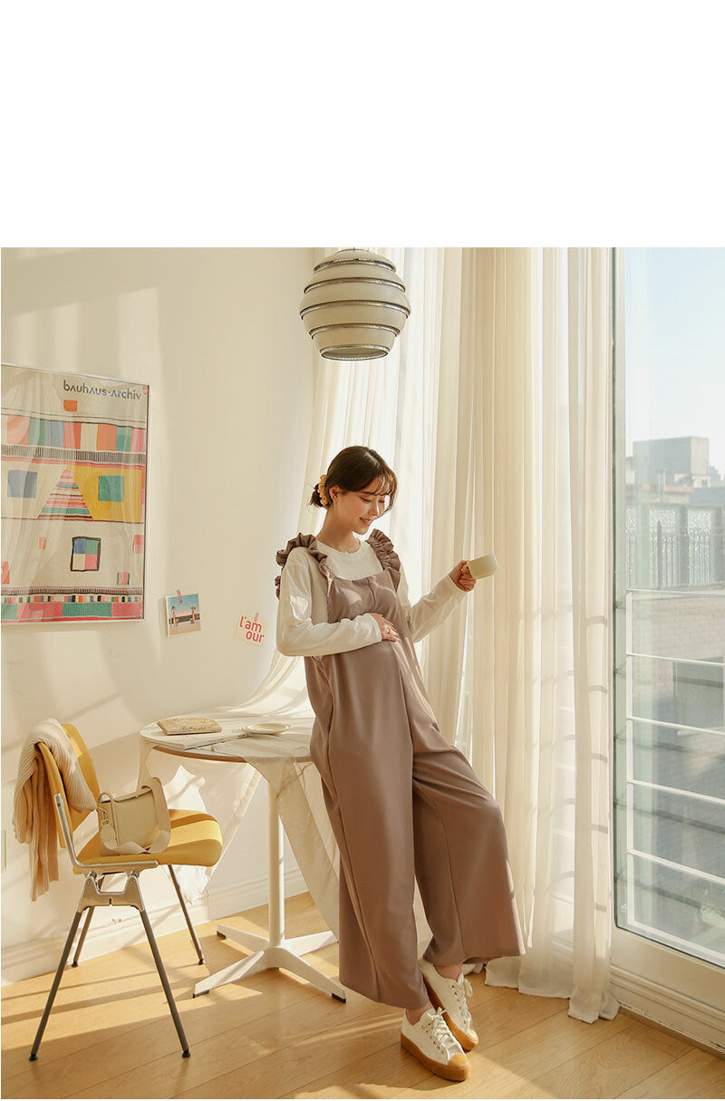 Frilled-Strap Wide-Leg Overall Pants