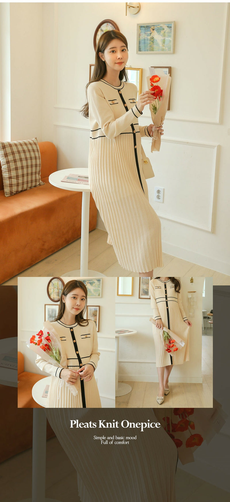 Elegant Stripe Knit Midi Dress