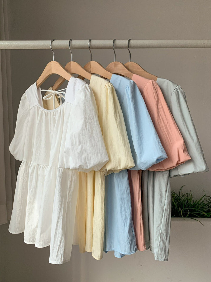 Chiffon Ruched Flared Puff Top