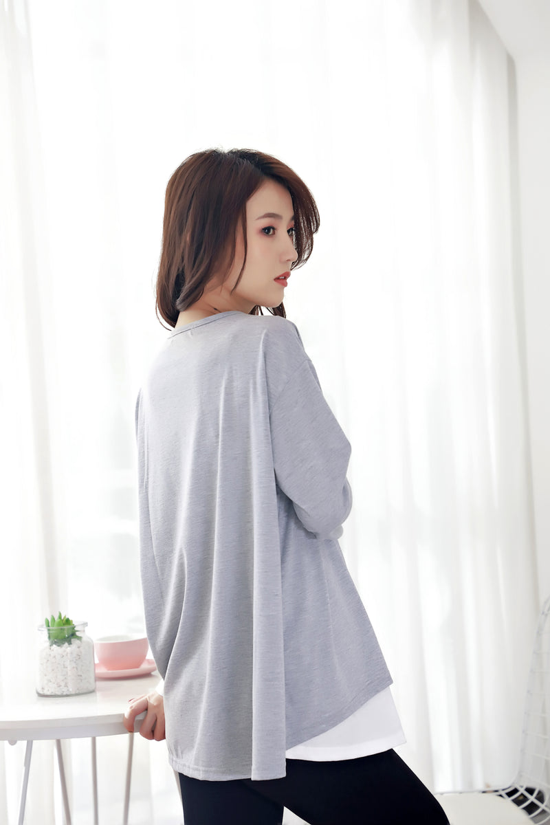 棉質百搭配色長袖哺乳上衣