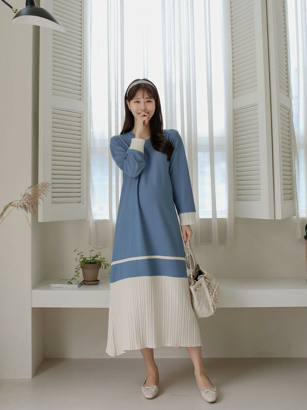 Pleated Two-Toned Midi Dress