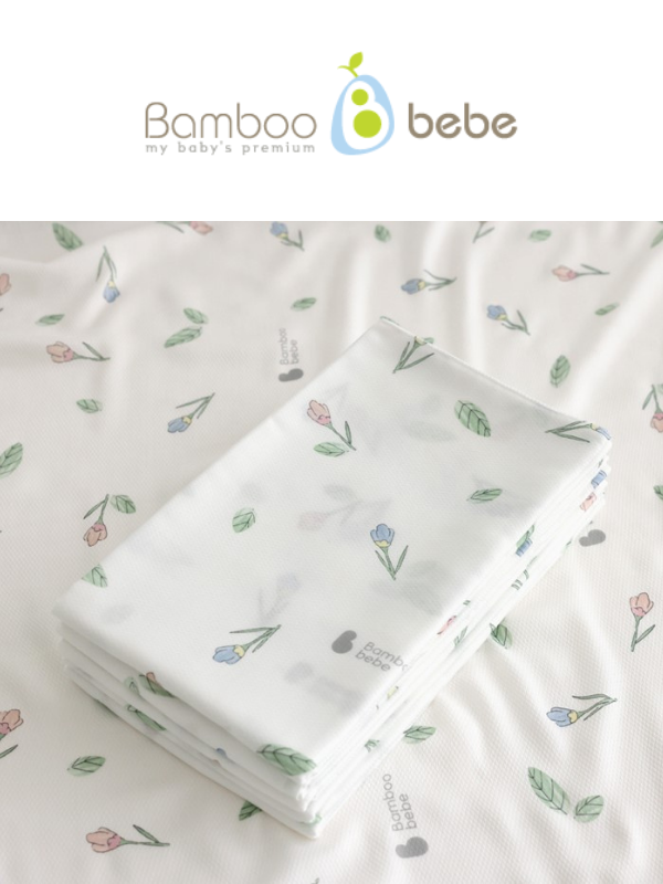 KRBA218 韓國 Bamboo bebe竹纖維王牌壓紋柔滑重用紗尿布/大紗巾(花蕾)-3塊裝