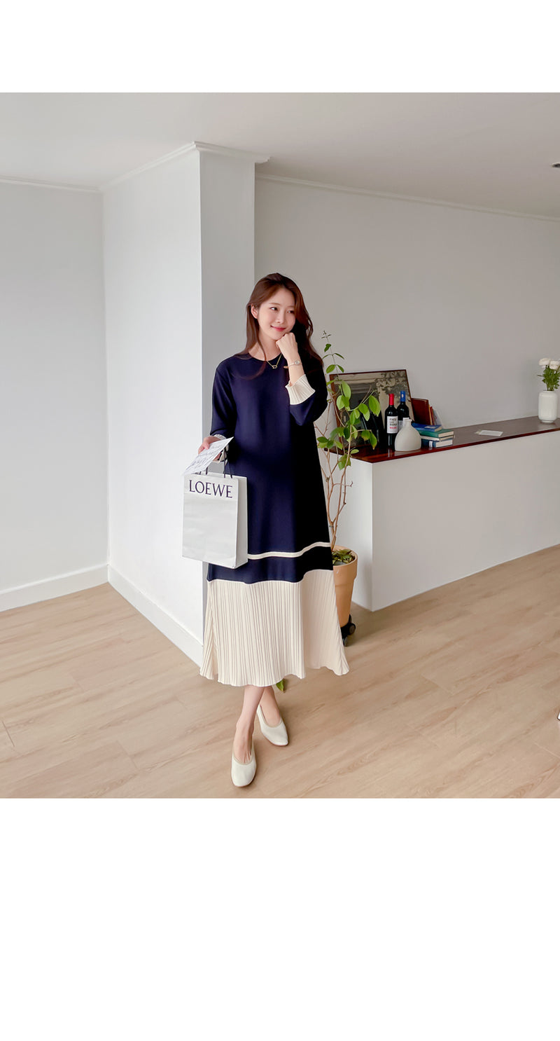 Pleated Two-Toned Midi Dress