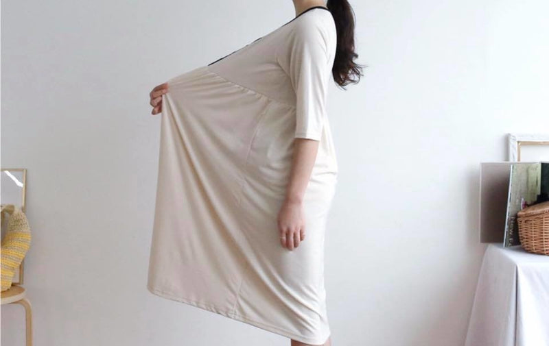Soft Cotton Color Matching Buttoned Nursing Dress