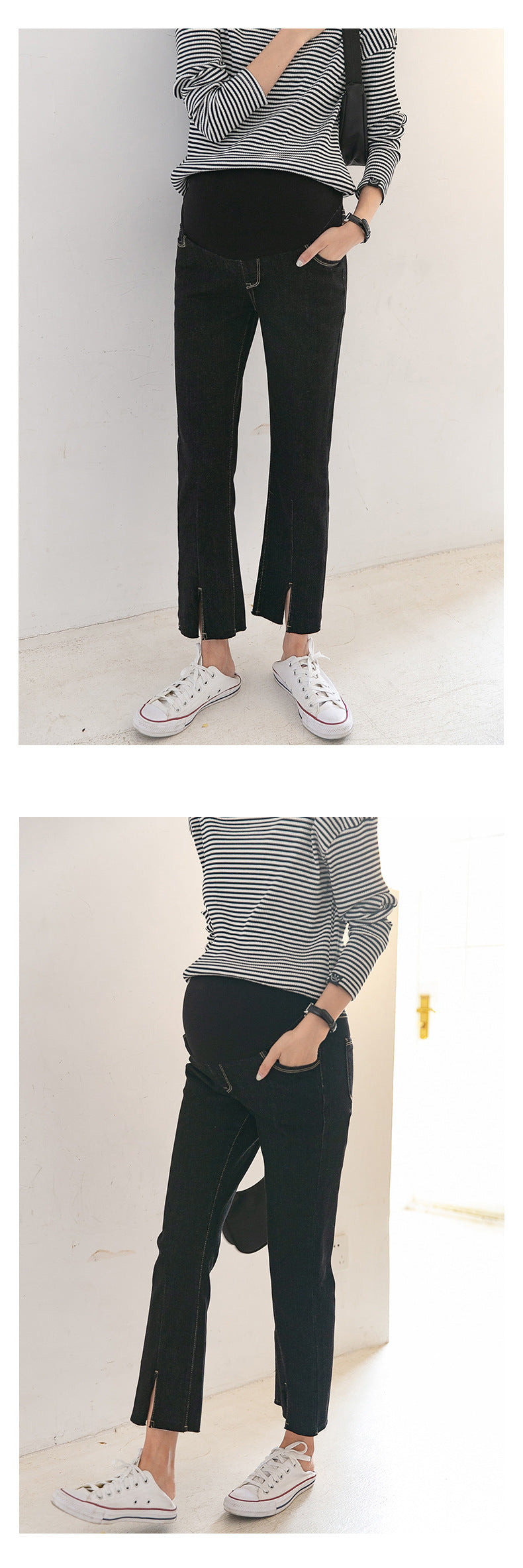 Split Hem Denim Jeans with Adjustable Waistband