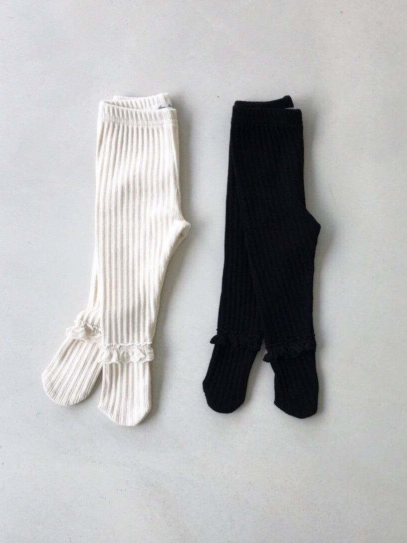 KRXO064 Ribbed-Knit Ruffle Baby Footed Leggings (2 Colors)