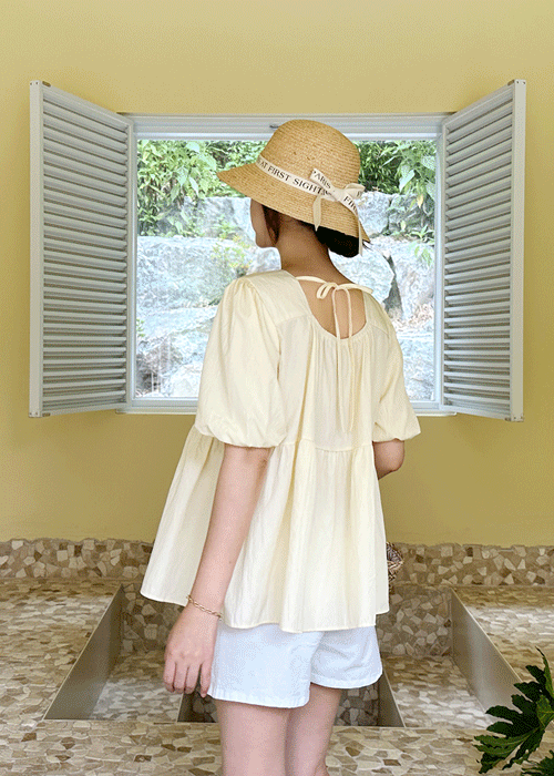 Chiffon Ruched Flared Puff Top