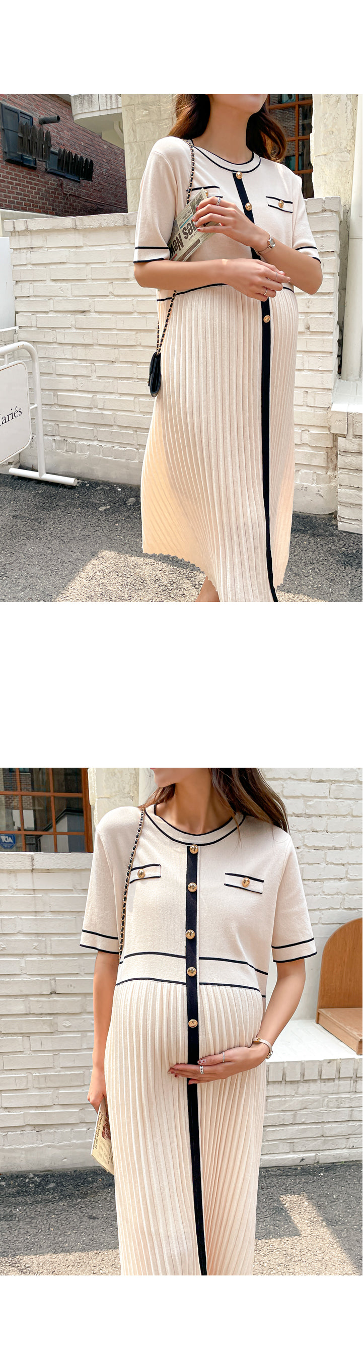 Elegant Stripe Knit Midi Dress