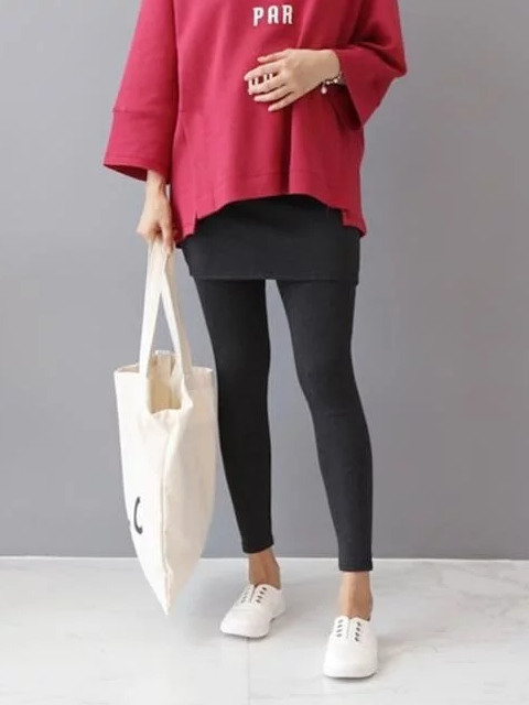 柔軟假兩件短裙托腹Leggings