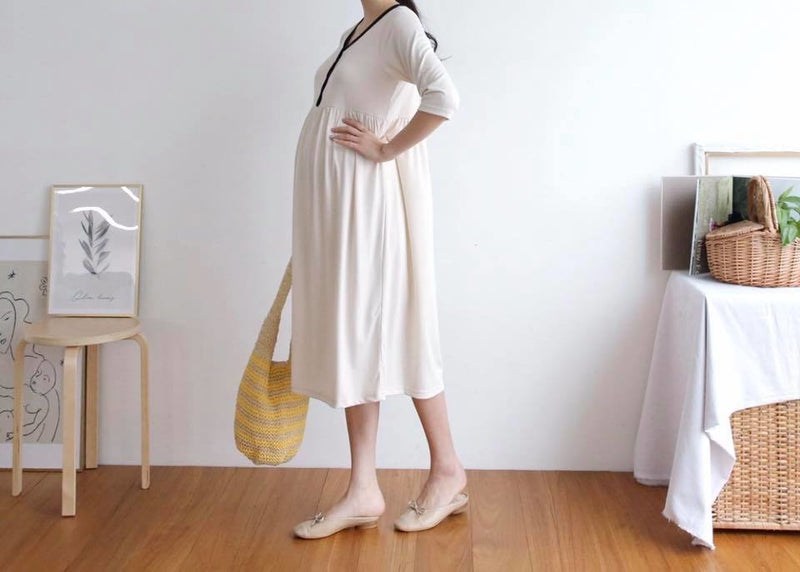 Soft Cotton Color Matching Buttoned Nursing Dress