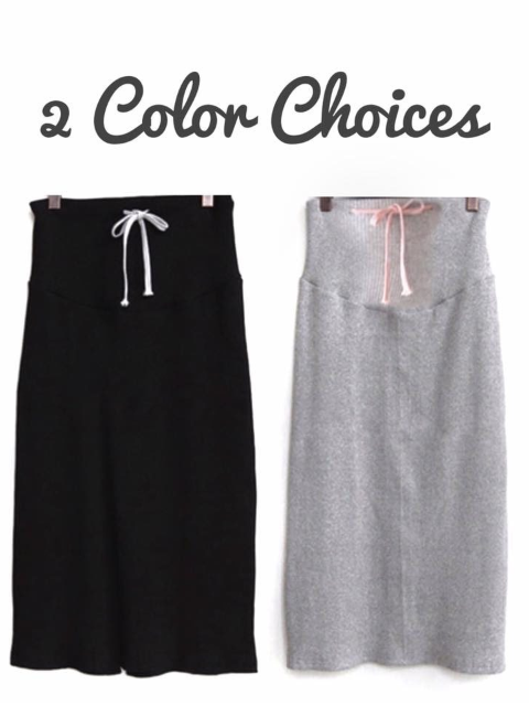 Ribbed and Yoga Waistline Support Waist Skirt with Drawstring