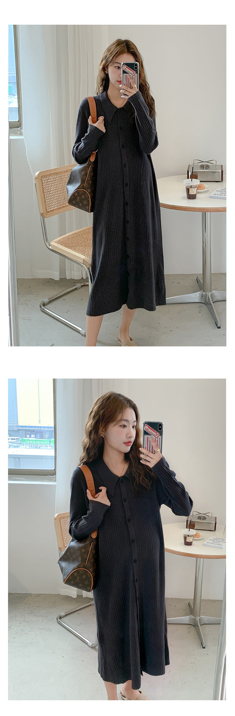 Lapel Ribbed Knit Dress