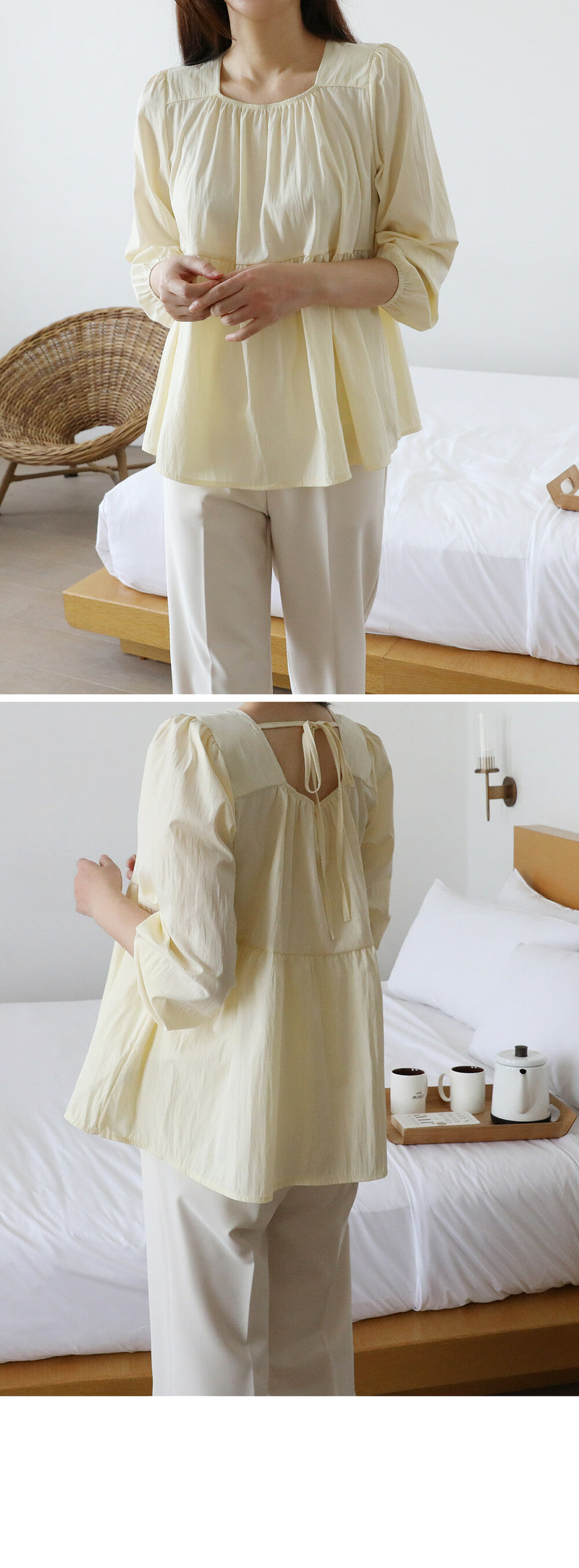Chiffon Ruched Flared Puff Top