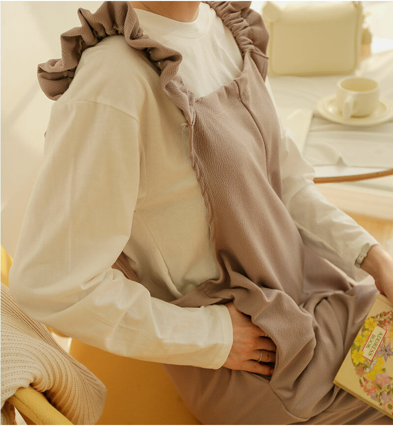 Frilled-Strap Wide-Leg Overall Pants