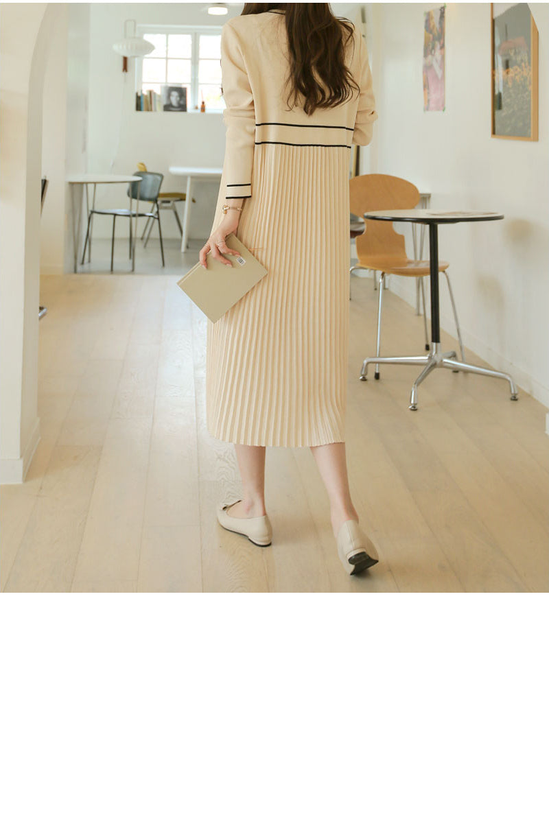 Elegant Stripe Knit Midi Dress