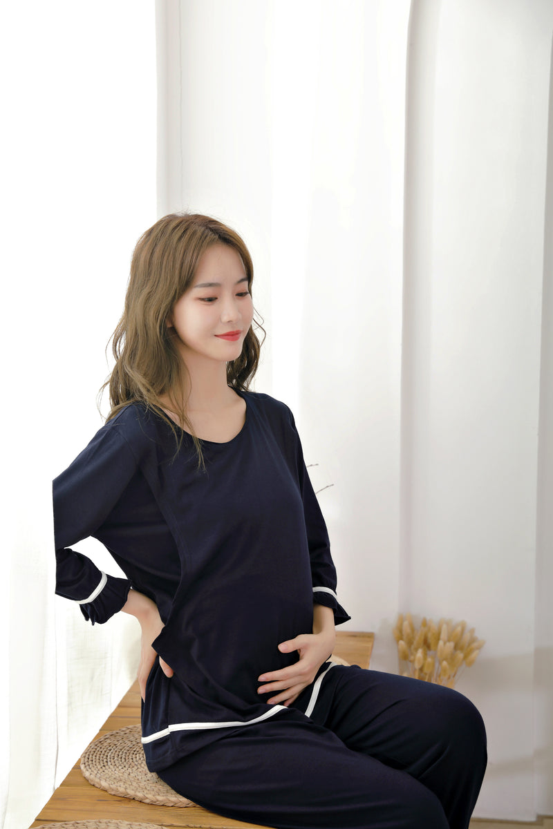 White Border Comfy Nursing Pajama Set