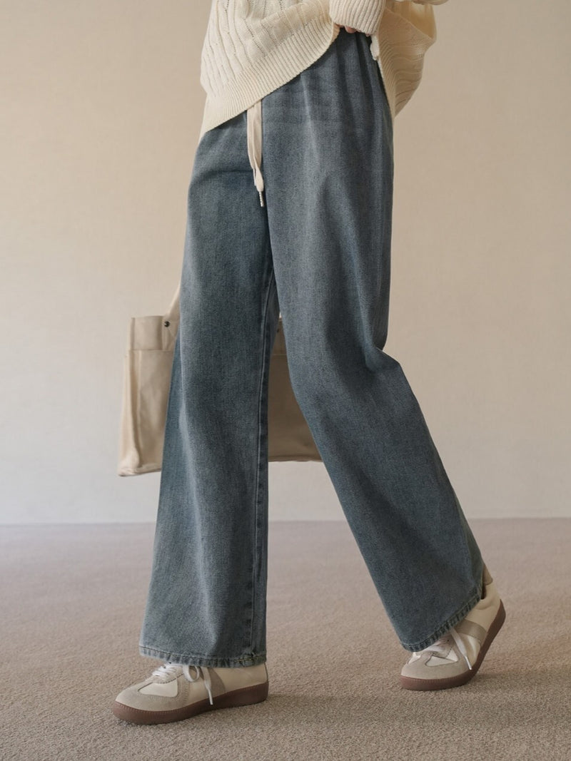 Drawstring Wide-Leg Denim
