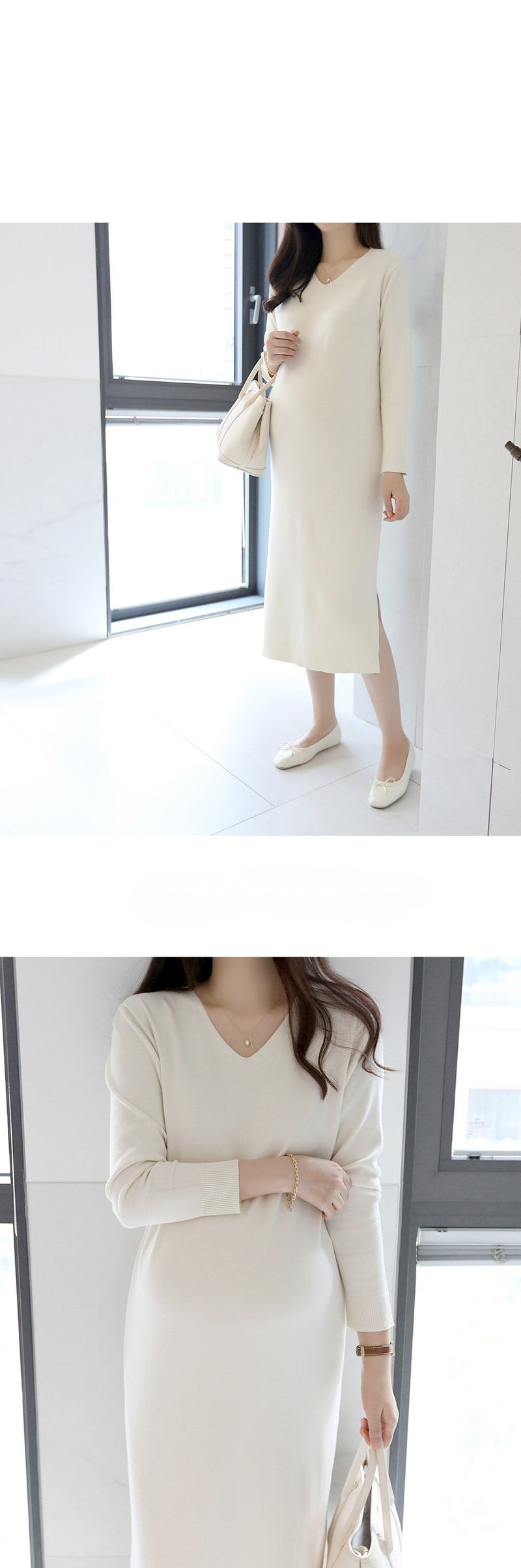V Neck Knitted Dress