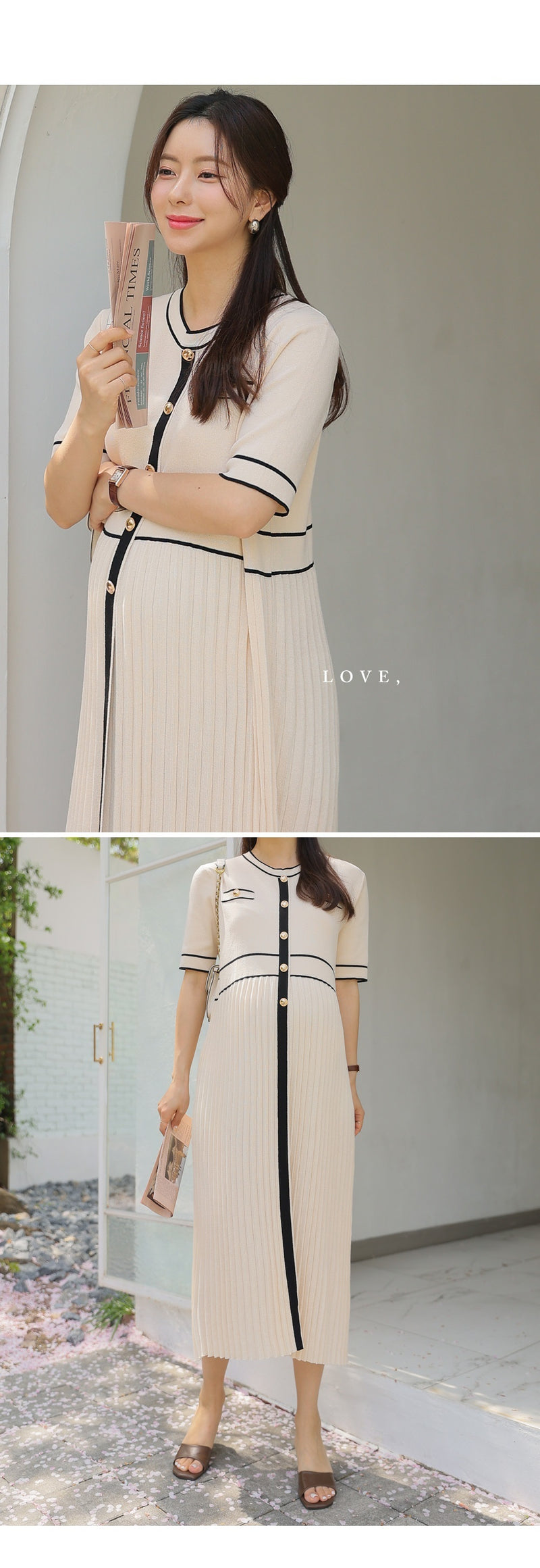 Elegant Stripe Knit Midi Dress