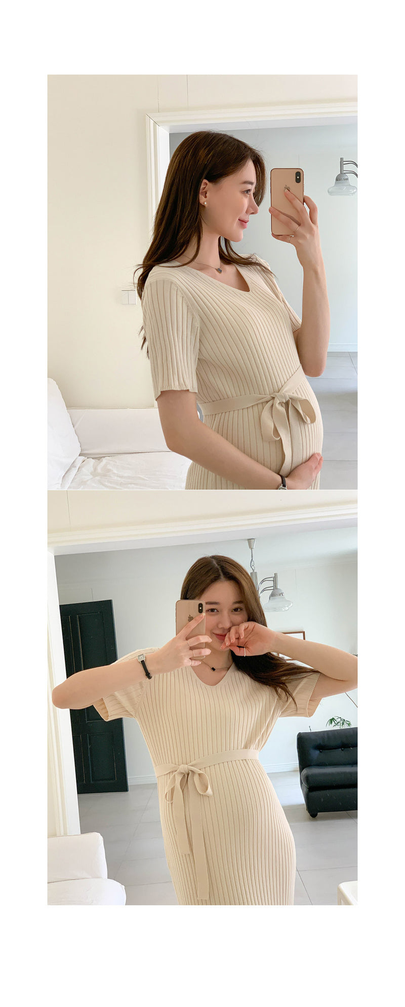 V Neck Ribbed Cooling Knit Dress