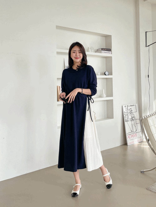 Two-Tone Drawstring Dress