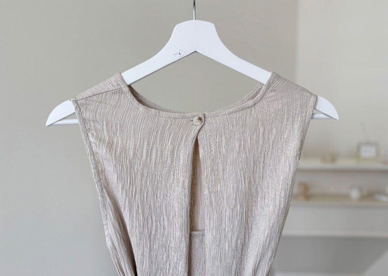 Pleated Sleeveless Dress with Waist Belt