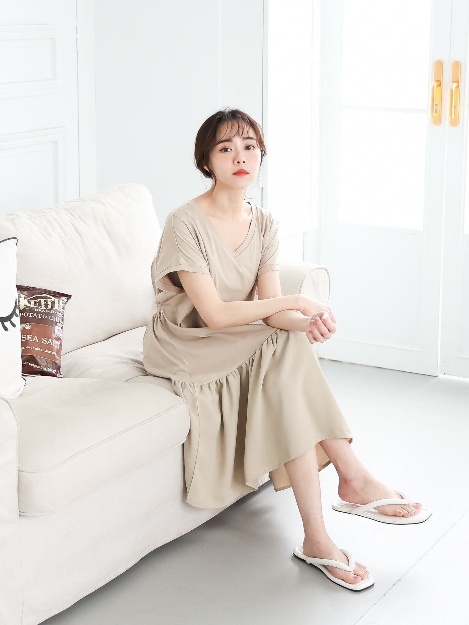V-Neck Crinkled Chiffon Nursing Dress