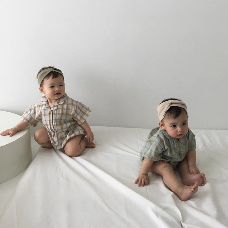 KRXO022 Checked Elastic Waistband Bodysuit (2 Colors)