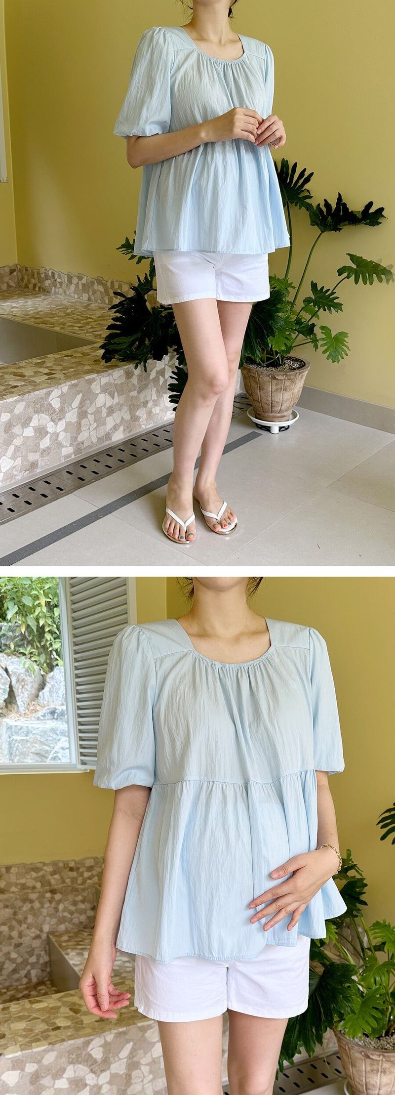Chiffon Ruched Flared Puff Top