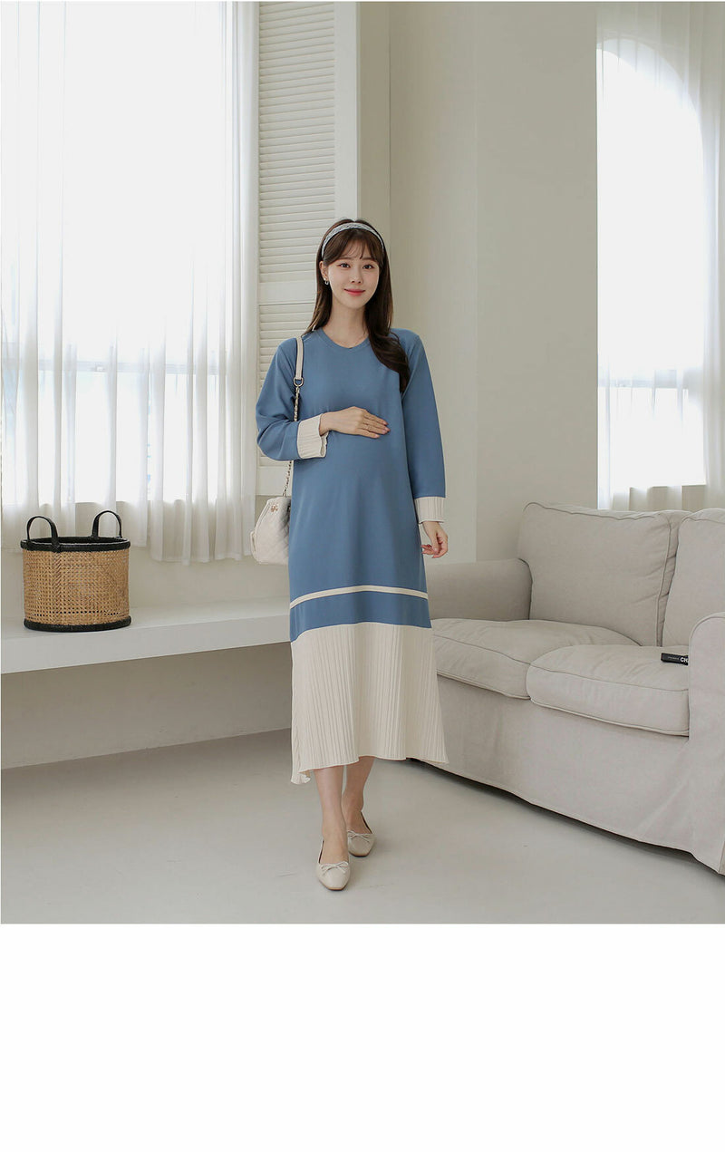 Pleated Two-Toned Midi Dress
