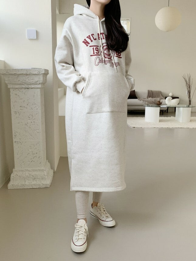 Printed Brushed Hooded Dress
