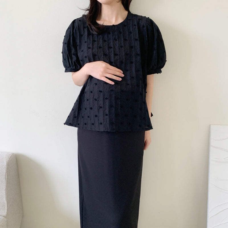 Textured Polka Dot Puff Sleeve Top