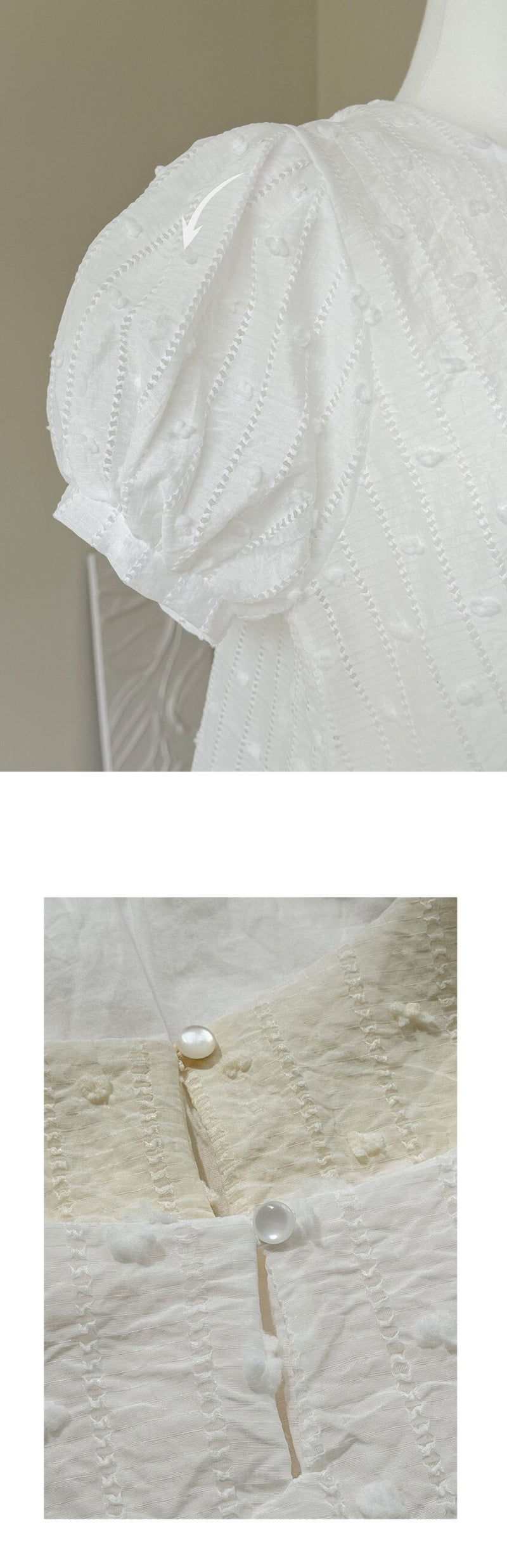 Textured Polka Dot Puff Sleeve Top