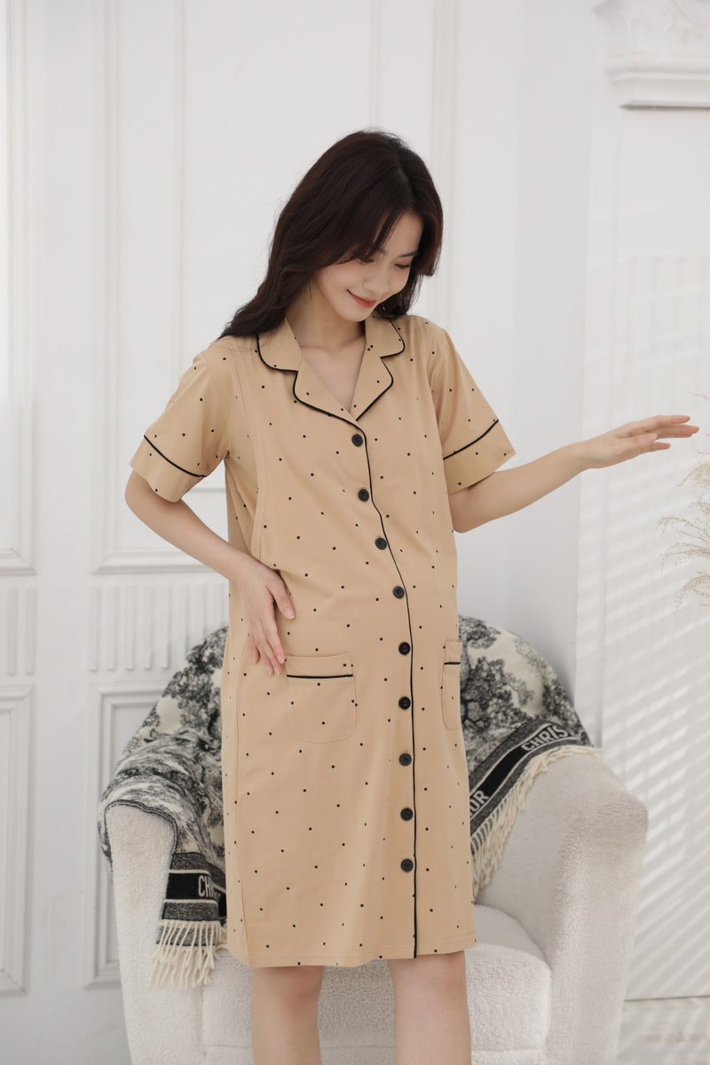 點點圖案短䄂哺乳長裙