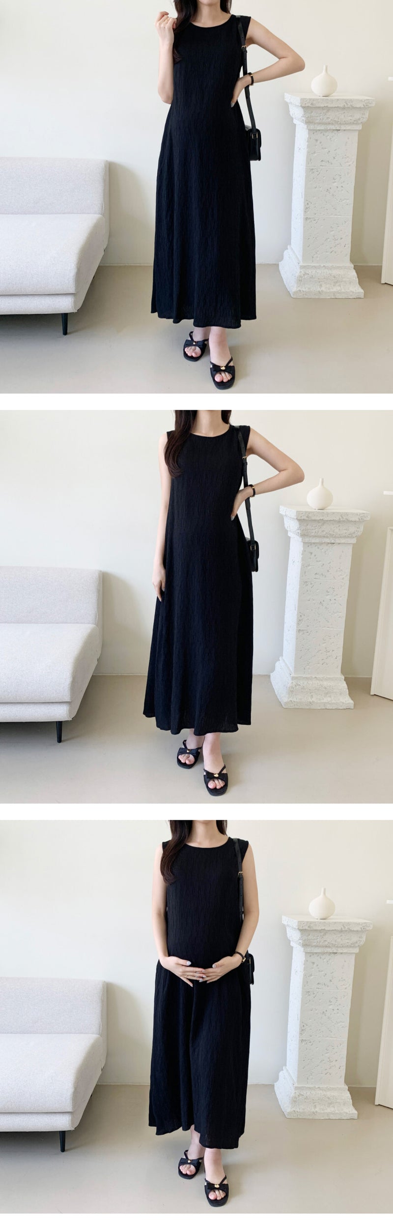 Pleated Sleeveless Dress with Waist Belt