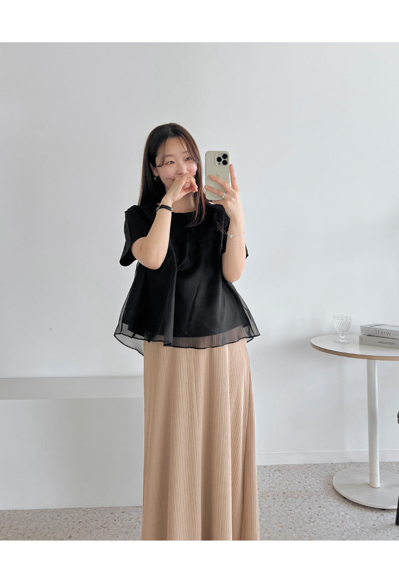 Cotton Chiffon Patchwork Short Sleeve