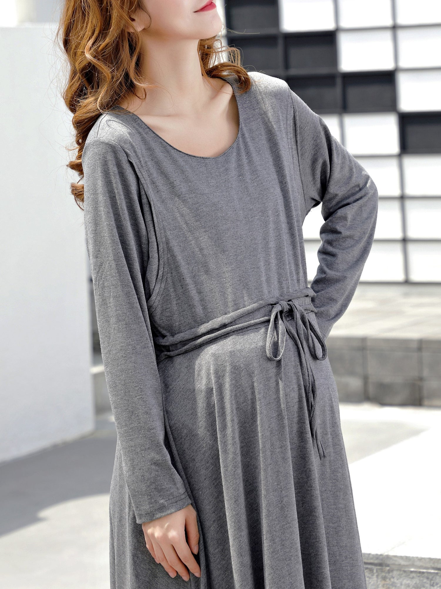 Plain Drawstring Waist Nursing Dress