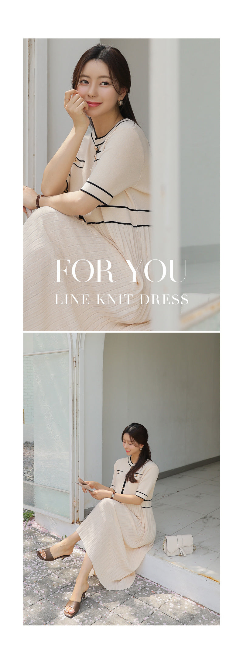 Elegant Stripe Knit Midi Dress