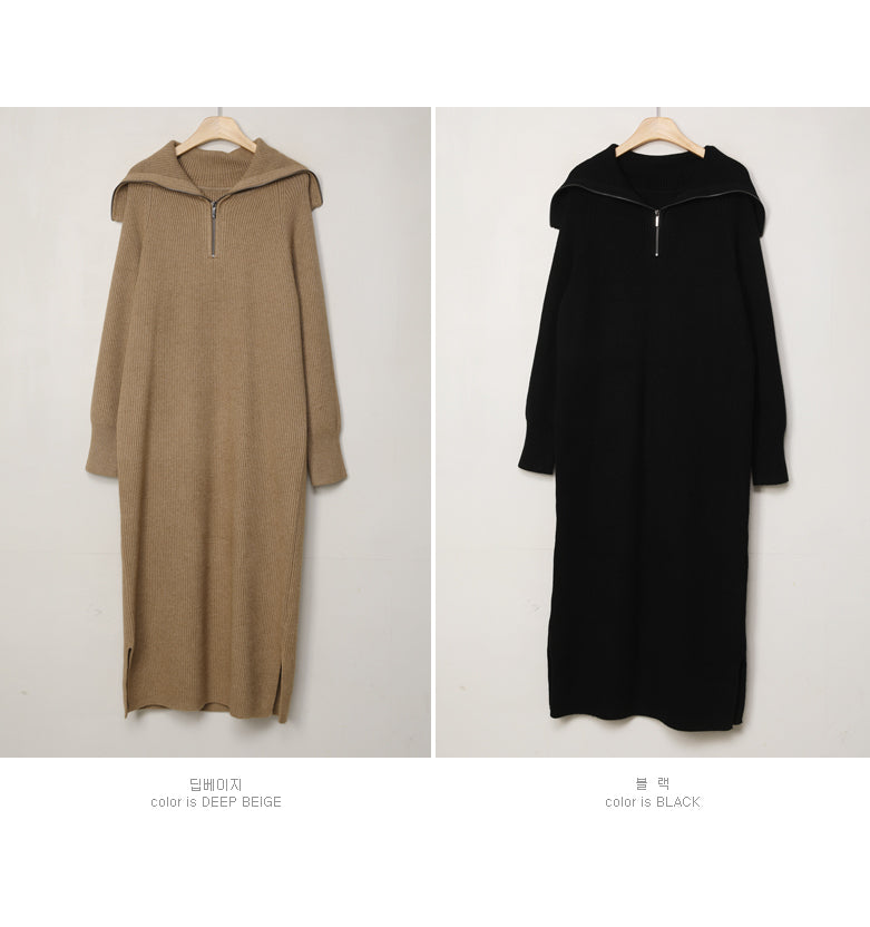 Thick Knitted Ribbing Zip Up Dress