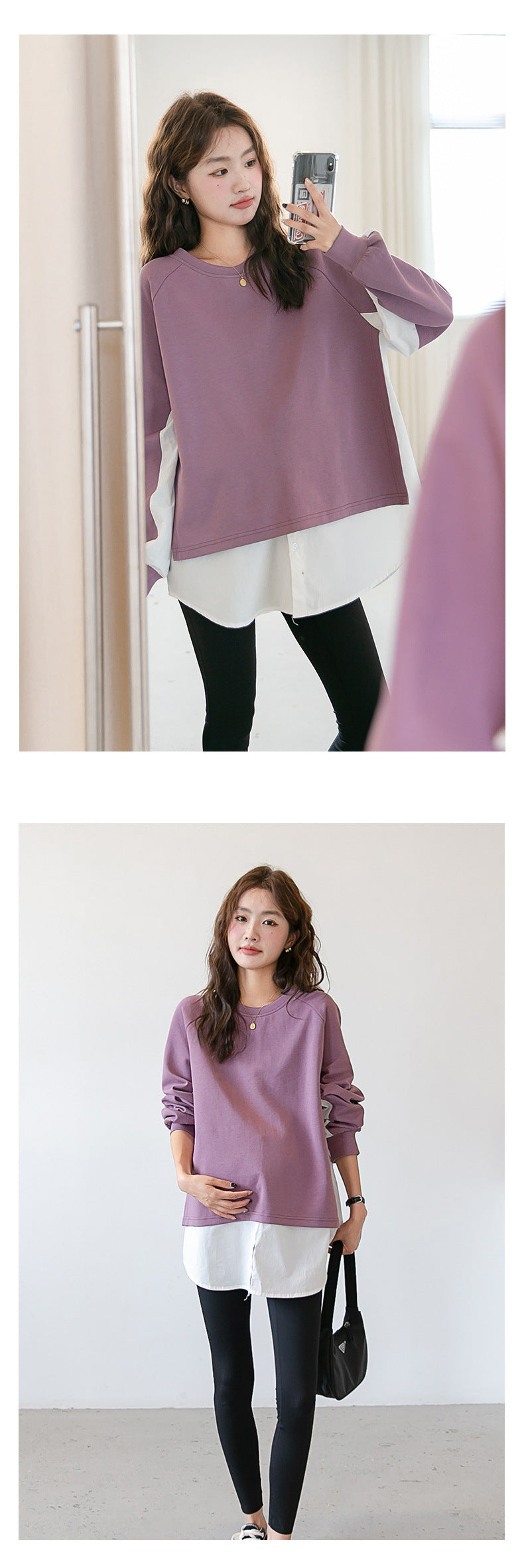 Layered-Look Loose Shoulder Slope Drop Sweatshirt