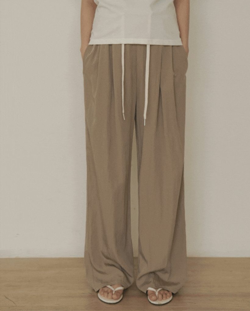 Lightweight Cooling Wrinkle Drawstring Wide-Leg Pants