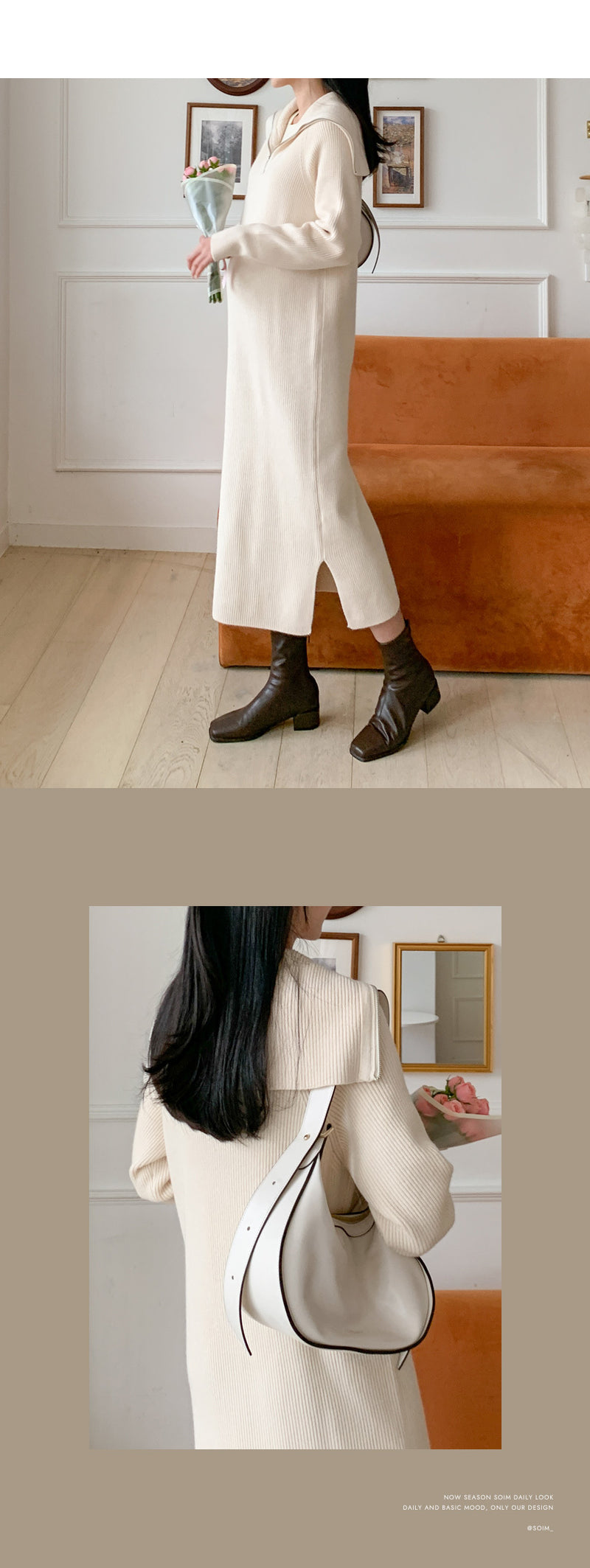 Thick Knitted Ribbing Zip Up Dress