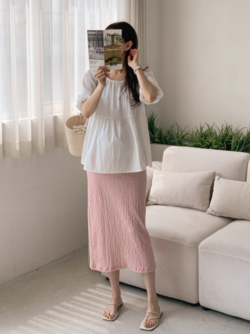 Chiffon Ruched Flared Puff Top