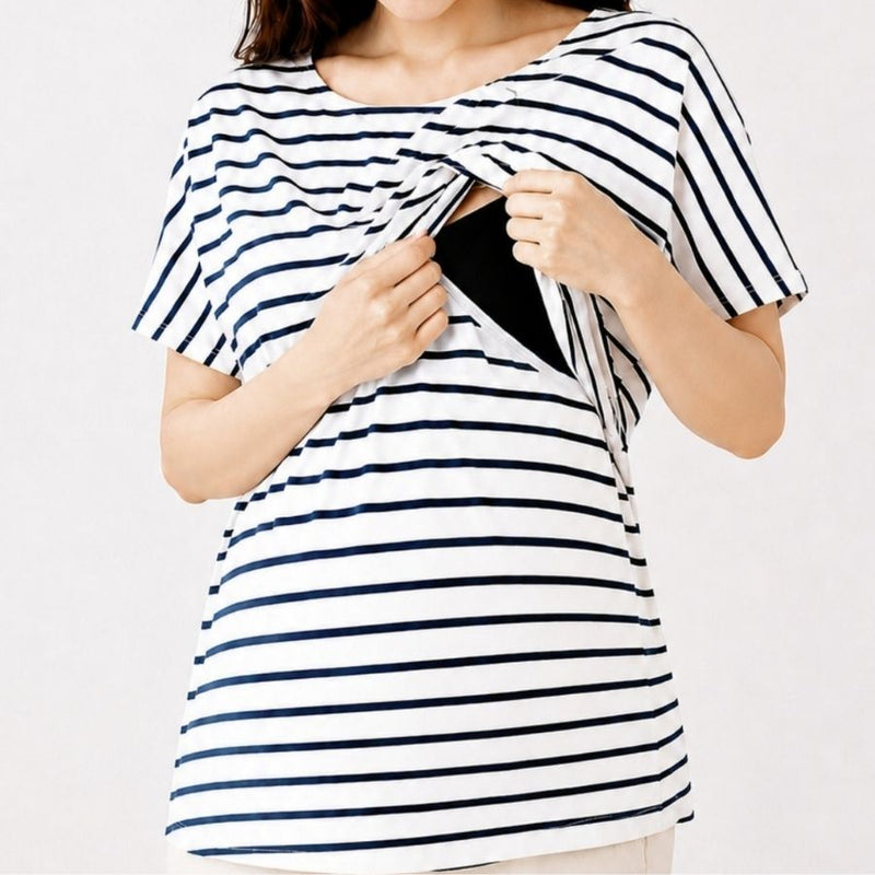 Basic Striped Short Sleeve Nursing Top