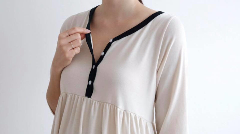 Soft Cotton Color Matching Buttoned Nursing Dress