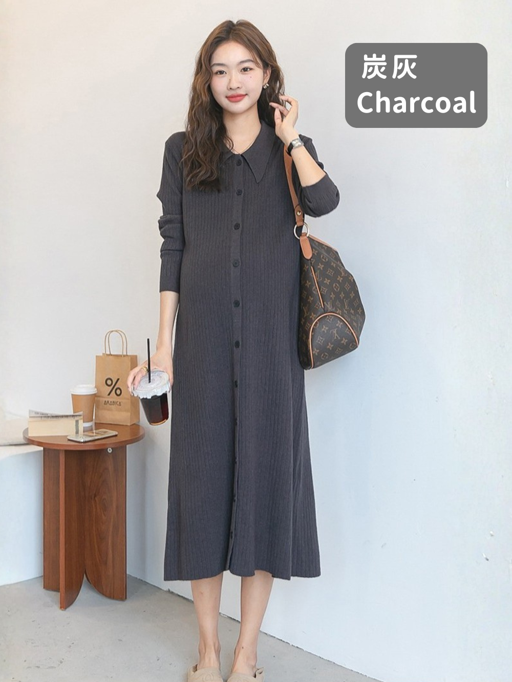 Lapel Ribbed Knit Dress