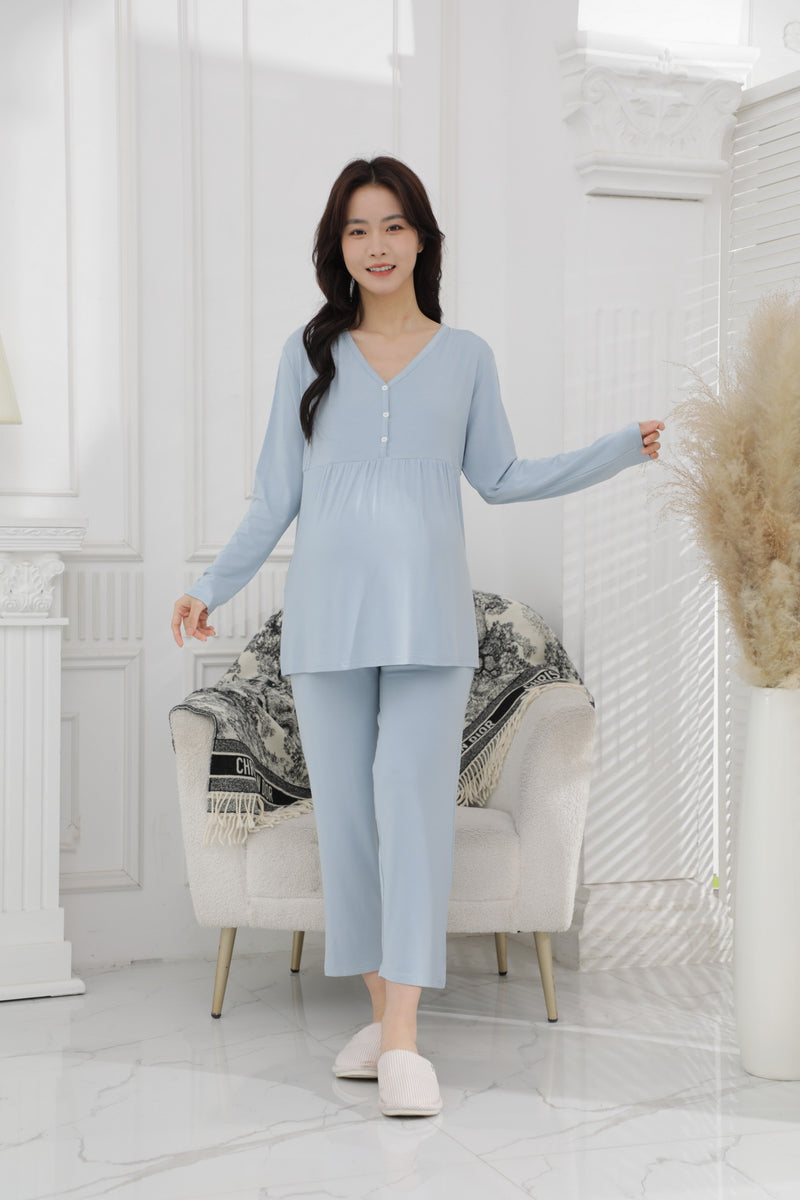 Ultrasoft Long Sleeve Nursing Pajama Set with Yoga Waistband